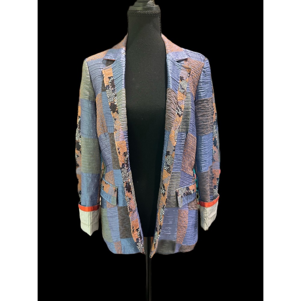 Etro Milano Womens Patchwork Blazer Purple Orange Floral Jacquard‎ Jacket Italy